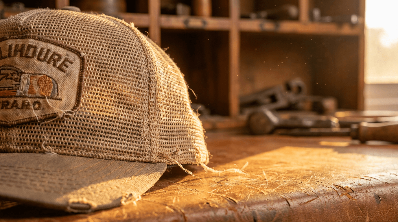 Close-up of a Richardson 268 hat on a bed of pine needles and leaves