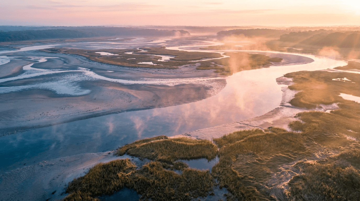 Marsh landscape at golden hour