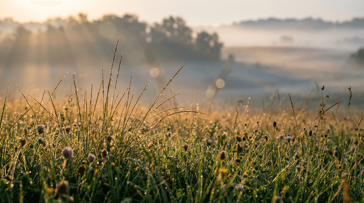 Richardson 268 hat on a stump in tall grass at sunrise